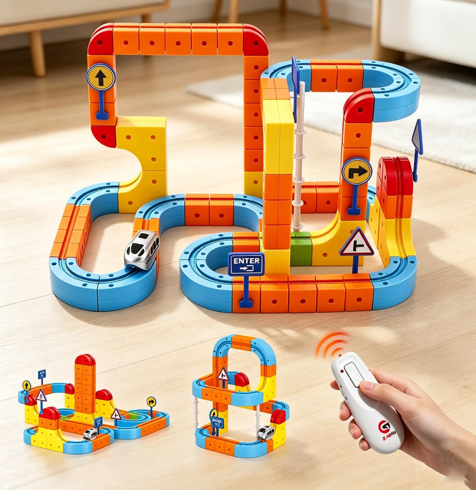 148-Piece Magnetic Train Set, 3D Gravity-Defying Electric Train-Track System, Track Fusion Toy with Train, Traffic Signs & 79 Tracks, Magic Rail Cube Kids Toy for Boys & Girls