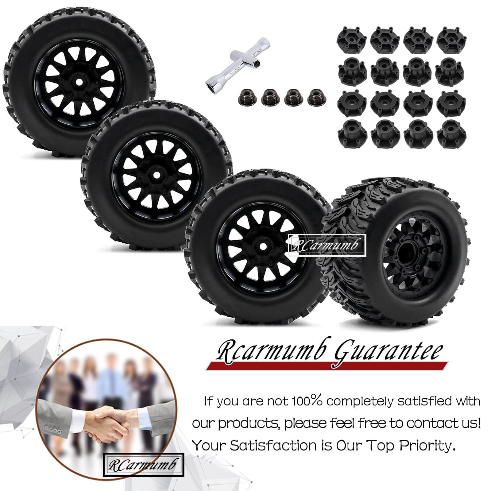 HopsupRC RC 12mm/14mm Truck Wheel Tires For 1/10 Rustler Stampede Hoss,Granite Vorteks Big Rock,Axia 1 L0si Red Cat Rc 4wd,4pcs 12mm/14mm Hex Rc Truck Tires,Red