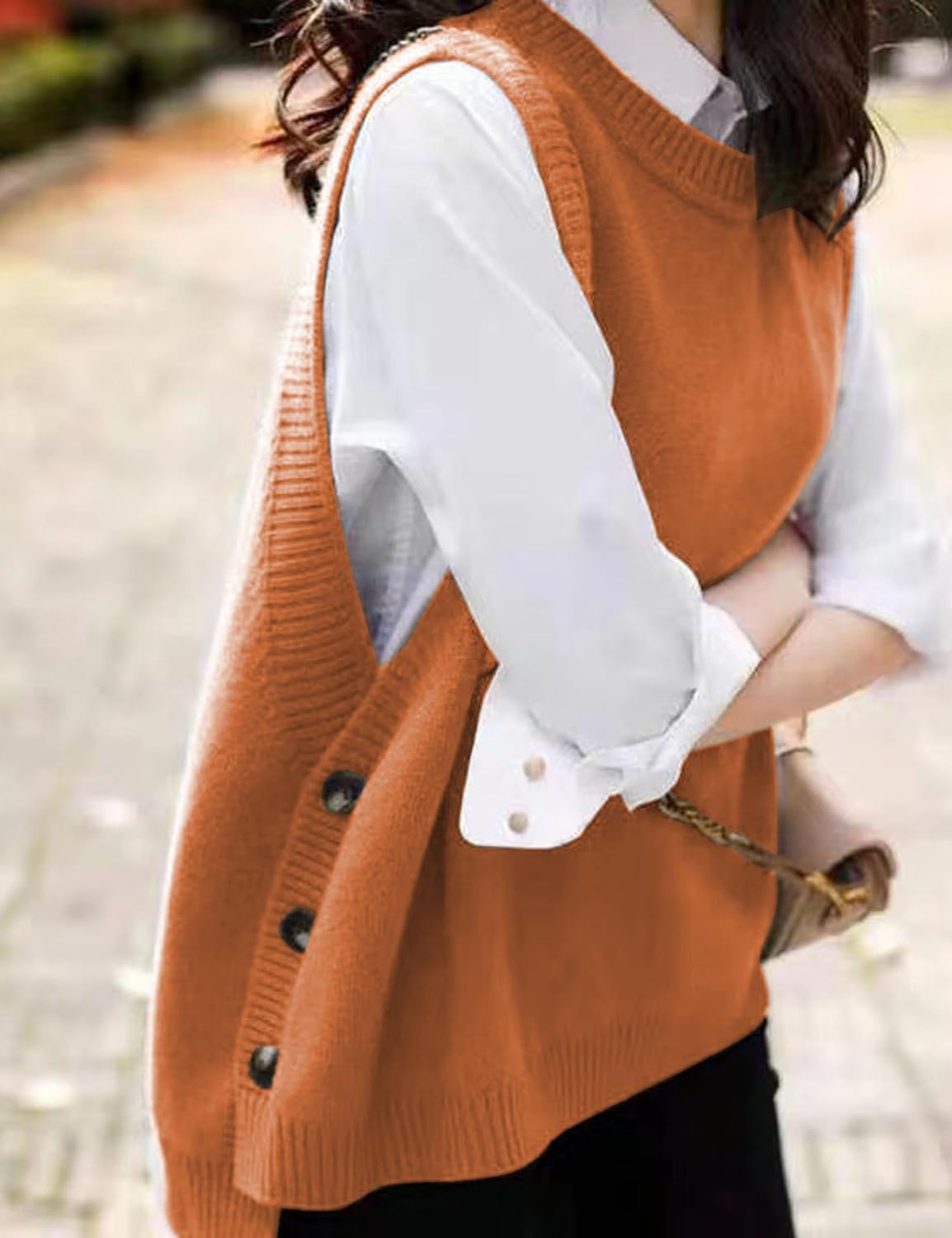 HangNiFang Women's Round Neck Sleeveless Pullover Ribbed Knit Sweater Vest Top - Image 2