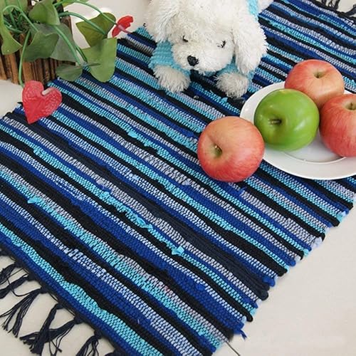 Miniatura 2 de Alfombra de algodón reversible de 20 x 31 pulgadas, hecha a mano, multicolor, tejida a mano, con borlas, lavable a máquina, para lavandería,