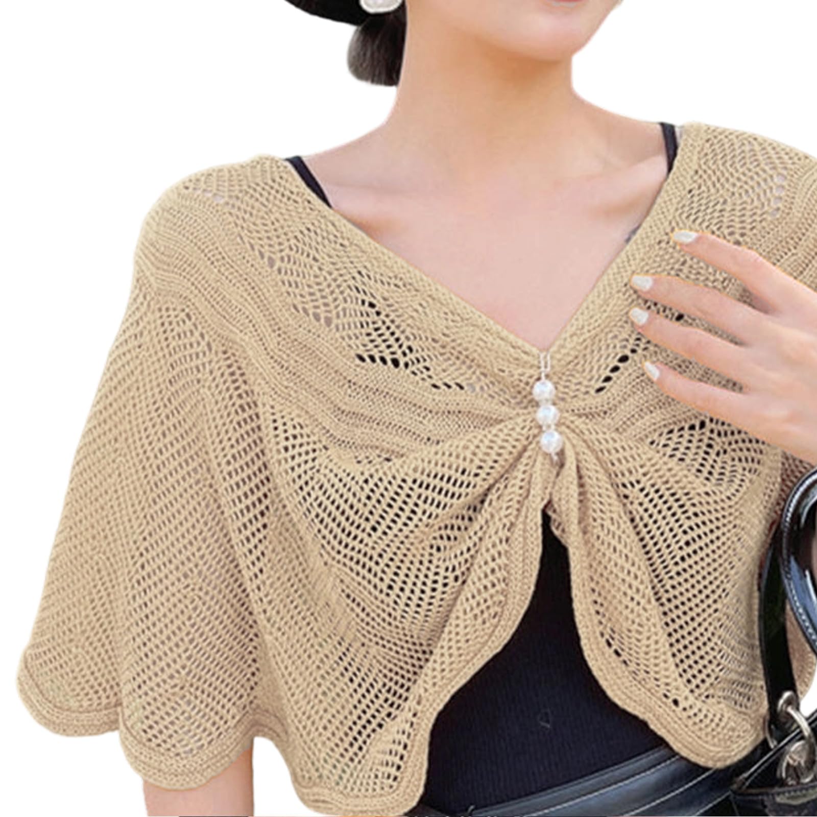 MICFENY Multiuse Knitted Shawl Wrap With Delicate Cutout Design Easy Wear Shoulder Cover Decorative Collar For Daily Outfit