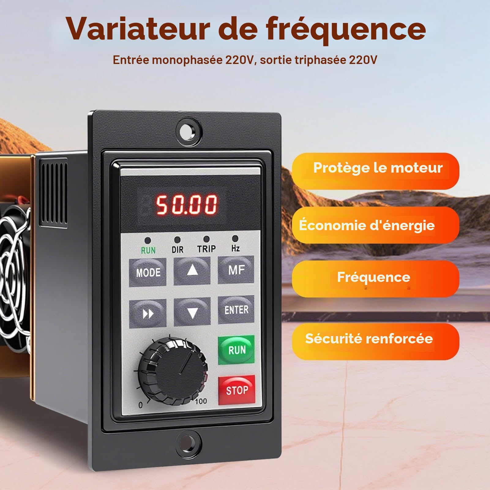 Variateur de Fréquence 750W VFD Contrôle Vectoriel Entrée Monophasée 220v Sortie Triphasée 220v Convertisseur de Fréquence Professionnel Haute précision Variateur de Vitesse pour Moteur