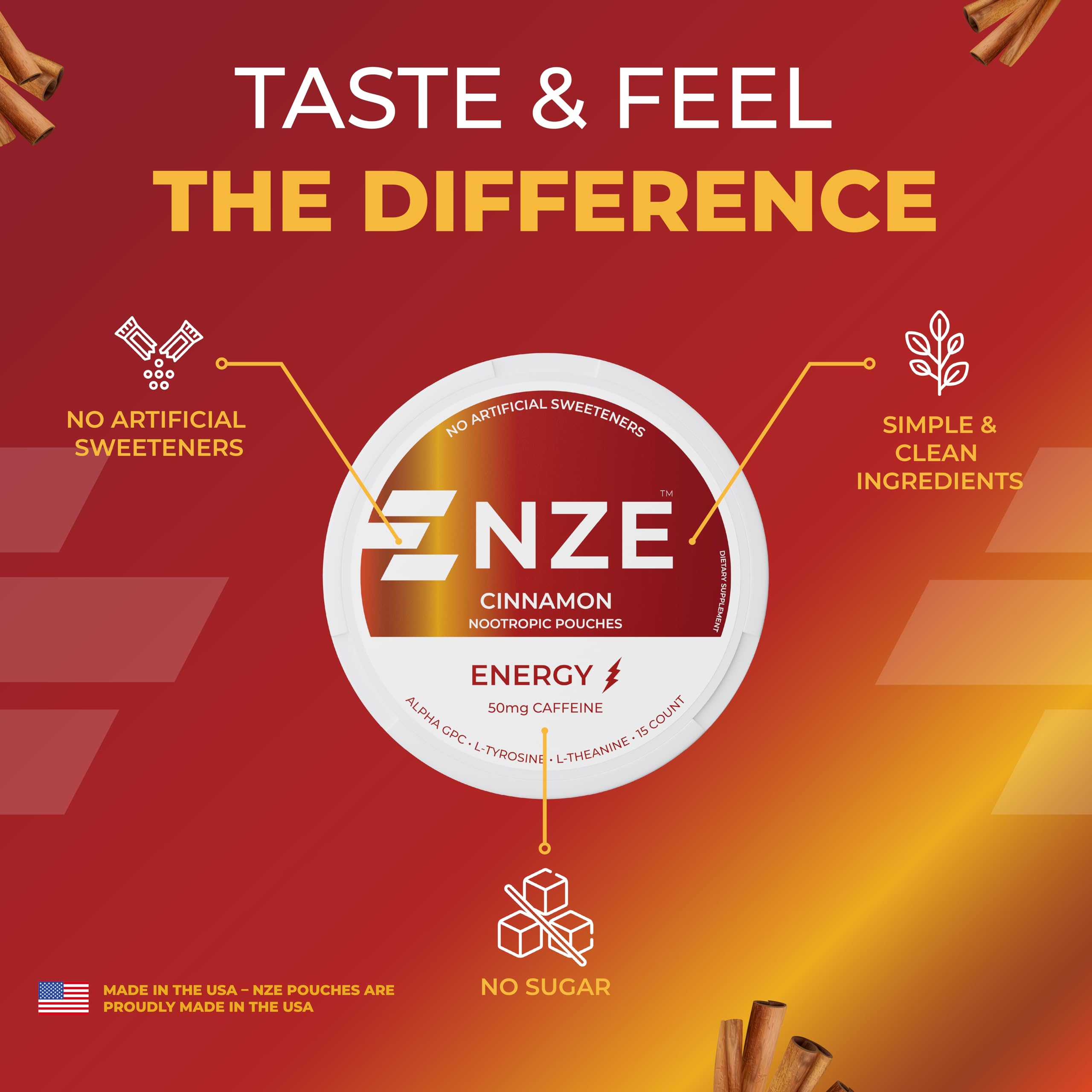 NZE Caffeine Nootropic Pouches (Variety Pack) - Energy Pouches with 50mg Caffeine, Alpha GPC, L-Tyrosine & L-Theanine with No Sugar or Artificial Sweeteners - 15 Pouches Per Can - 5 Pack — Amazon image 7