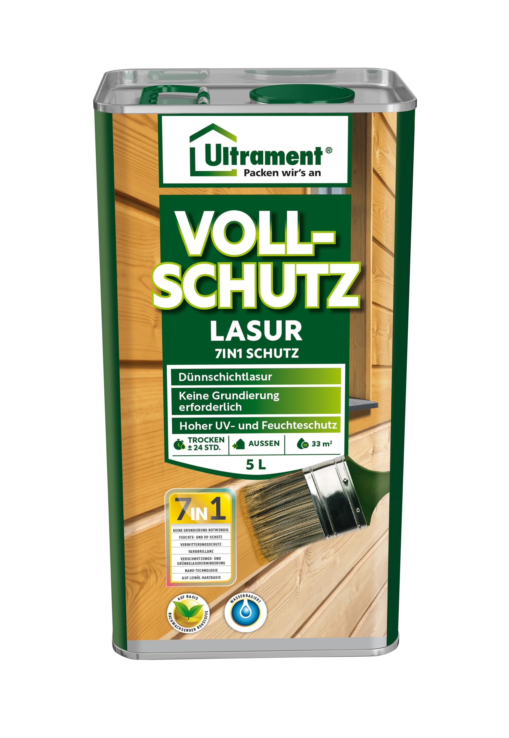 Ultrament Lakierowanie ochronne 7 w 1, orzech, ochrona drewna, 5 litrów