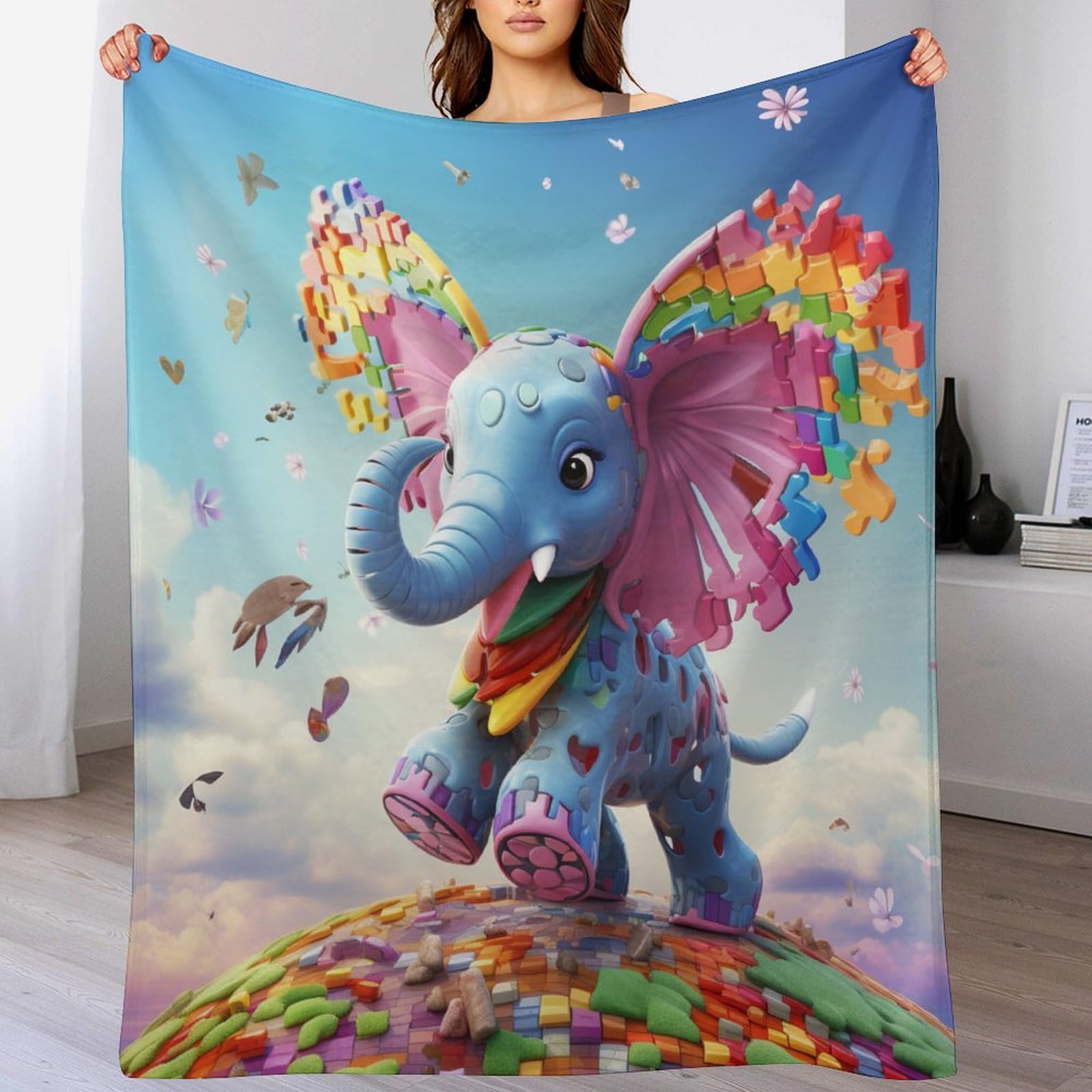 Plaid éléphant en flanelle 180x200 couverture polaire chaude et douce pour lit et canapé