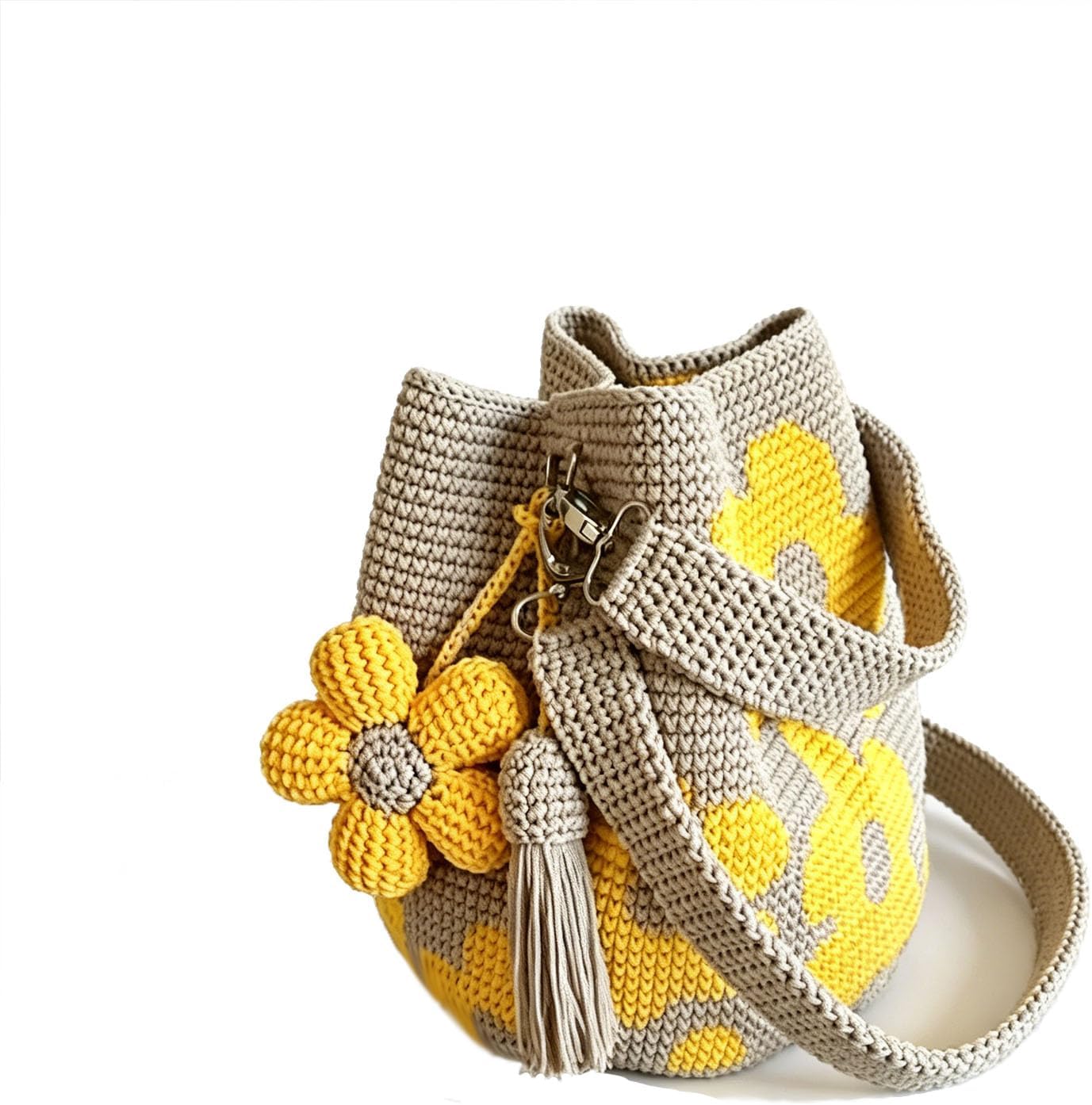 Handmade Crochet Flower Tote, Beach Women, Summer Vacation Travel, Mesh Knit Shoulder Bag