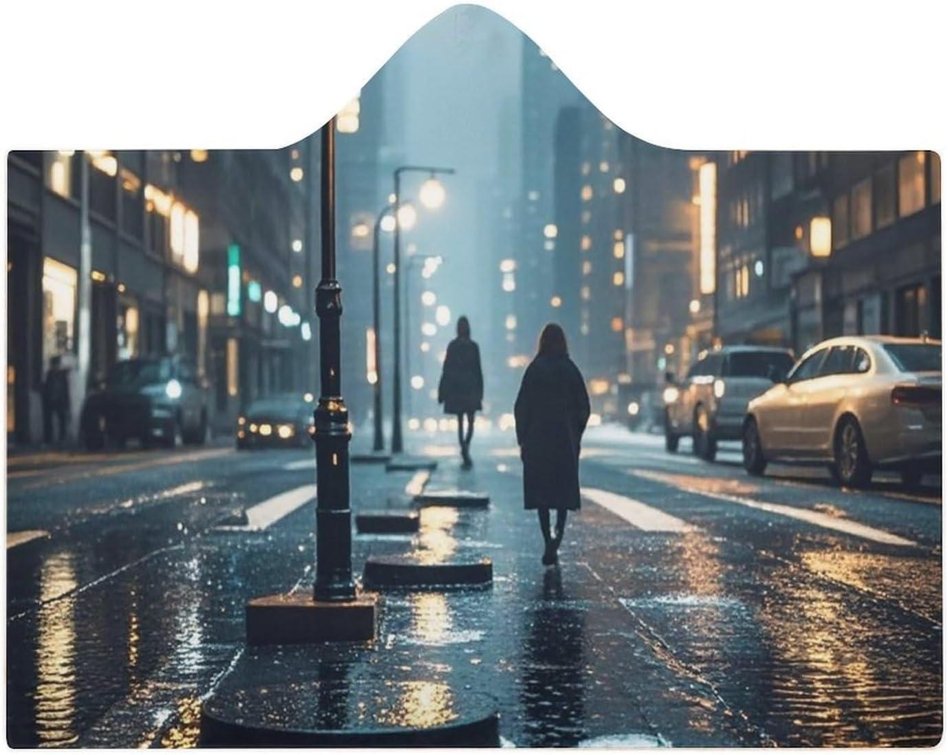 City Rainy Night Wearable Hooded Blanket, Ultra Soft Arctic Velvet Cape Cloak Unisex - Cozy Wearable Blanket