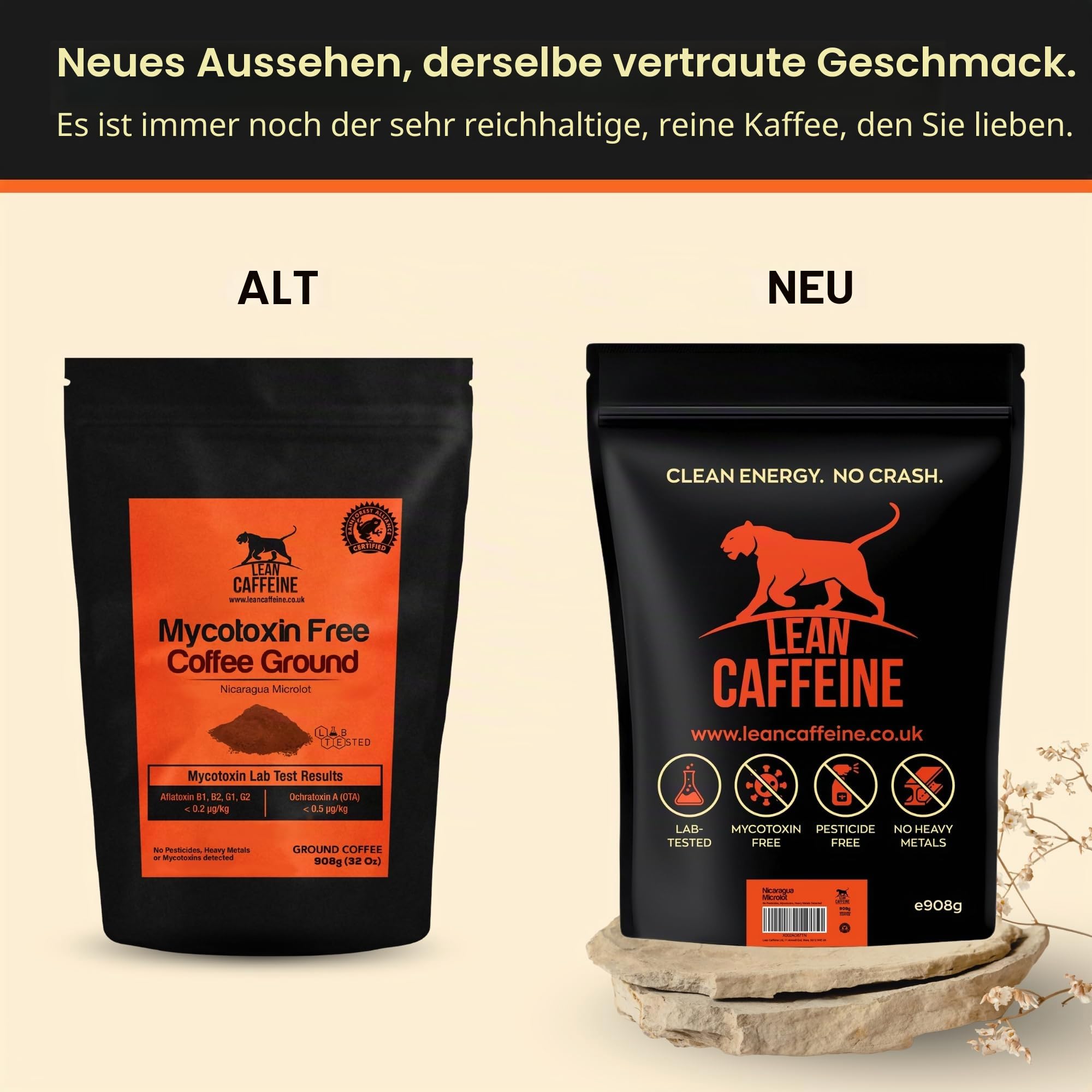 Lean Caffeine Bulletproof Coffee Entkoffeinierte Kaffee GEMAHLEN - 908g