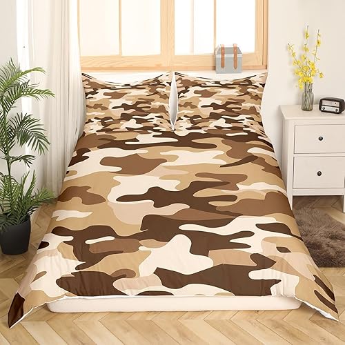 Miniatura 7 de Erosebridal Juego de funda de edredón de camuflaje verde militar para niños, adolescentes y hombres, funda de edredón de camuflaje amarillo y negro