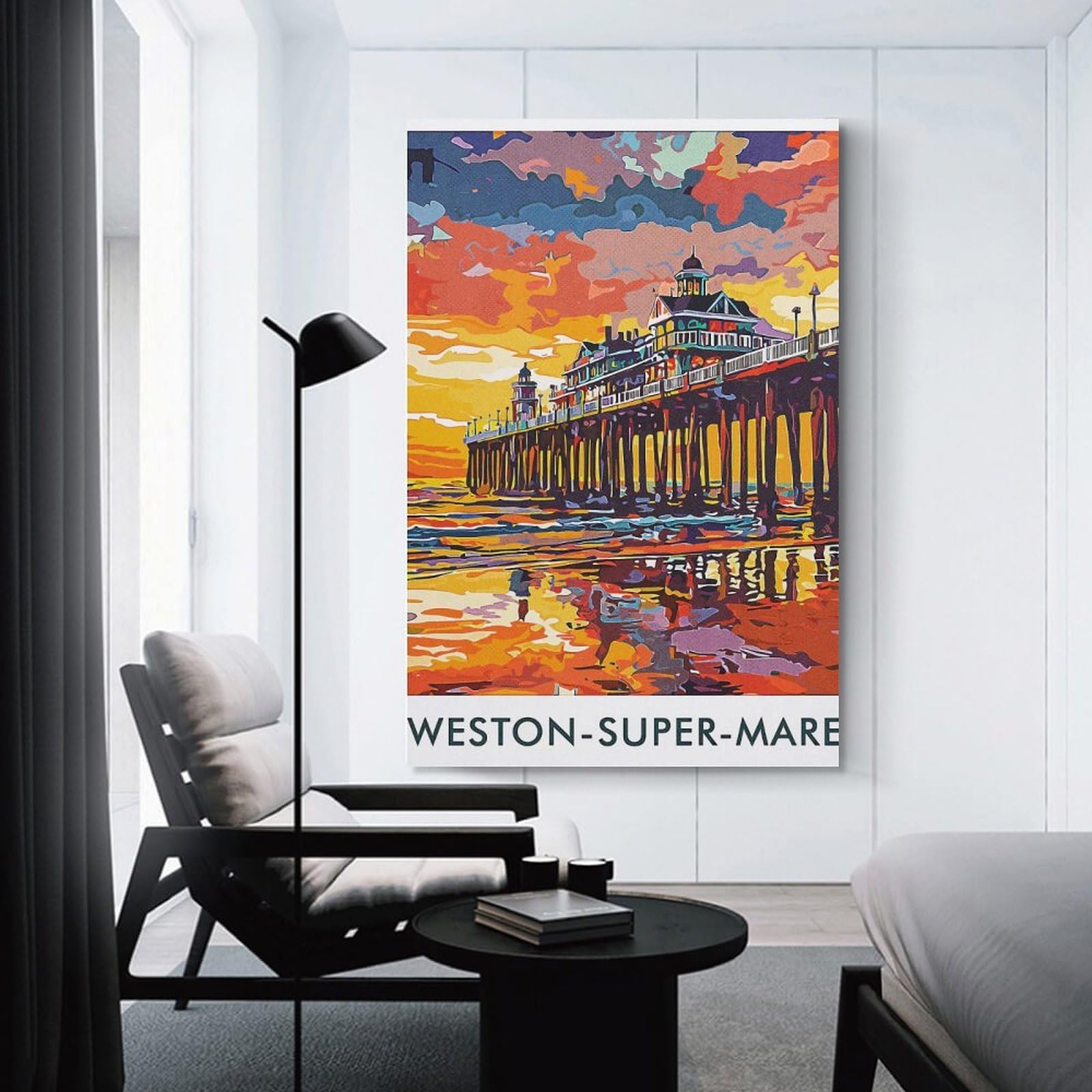 Junmoney Weston-super-Mare Pier Canvas Art Print, 20x30inch(50x75cm), for Bedroom, Lounge Or Dressing Area, Canvas Wall Decor for Personal Spaces
