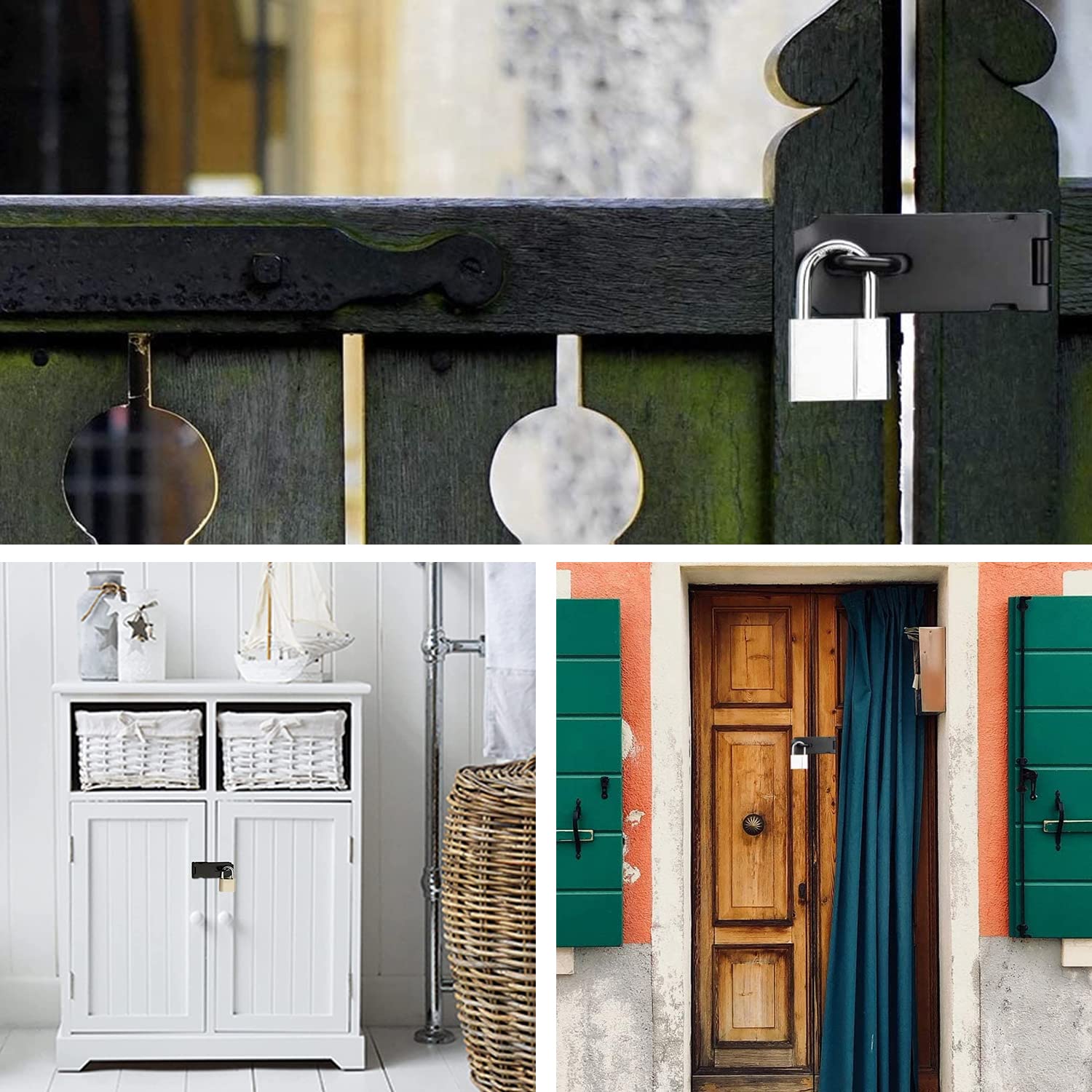 Chiavistello Porta per Lucchetto, 2 Pezzi Hasp Porta Pesante in Acciaio Inox per Lucchetto, 5 Pollici Hasp Serratura Porta Catenaccio Porta con Viti per Armadio Garage da Chiusura Porta(Nero)