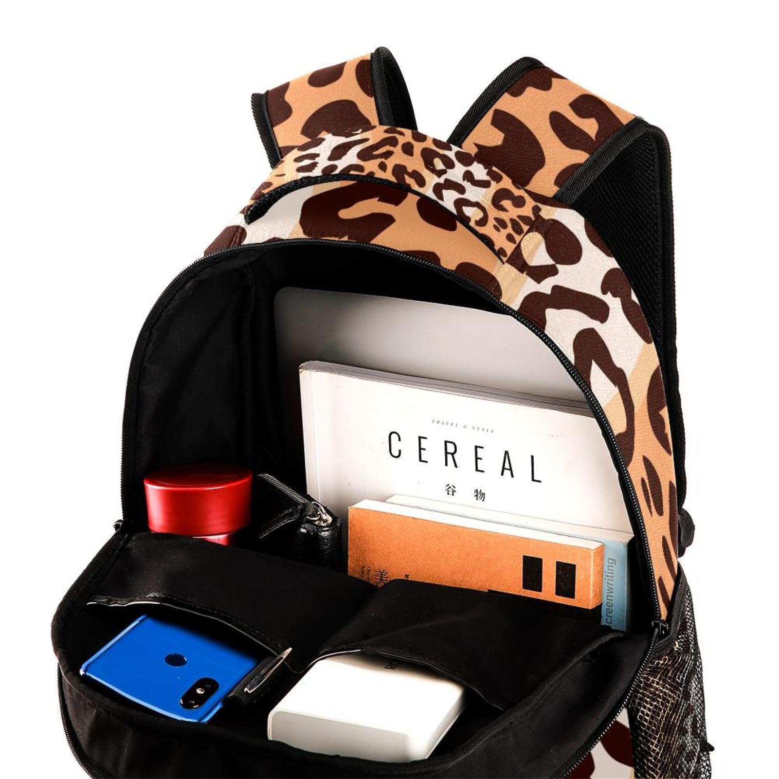 Zaino scolastico per uomini e donne, borsa da viaggio per computer portatile, motivo leopardato, leggero, zaino casual per libri