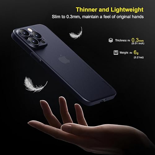 Miniatura 2 de memumi Funda delgada para iPhone 15 Pro de 0.012 in, ligera, cubierta de lente de cámara, protección completa PP acabado mate, cubierta trasera