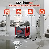 Vista 4 de Abestorm Deshumidificador de espacio de arrastre, 120 pinta controla deshumidificadores comerciales con manguera de drenaje para sótano