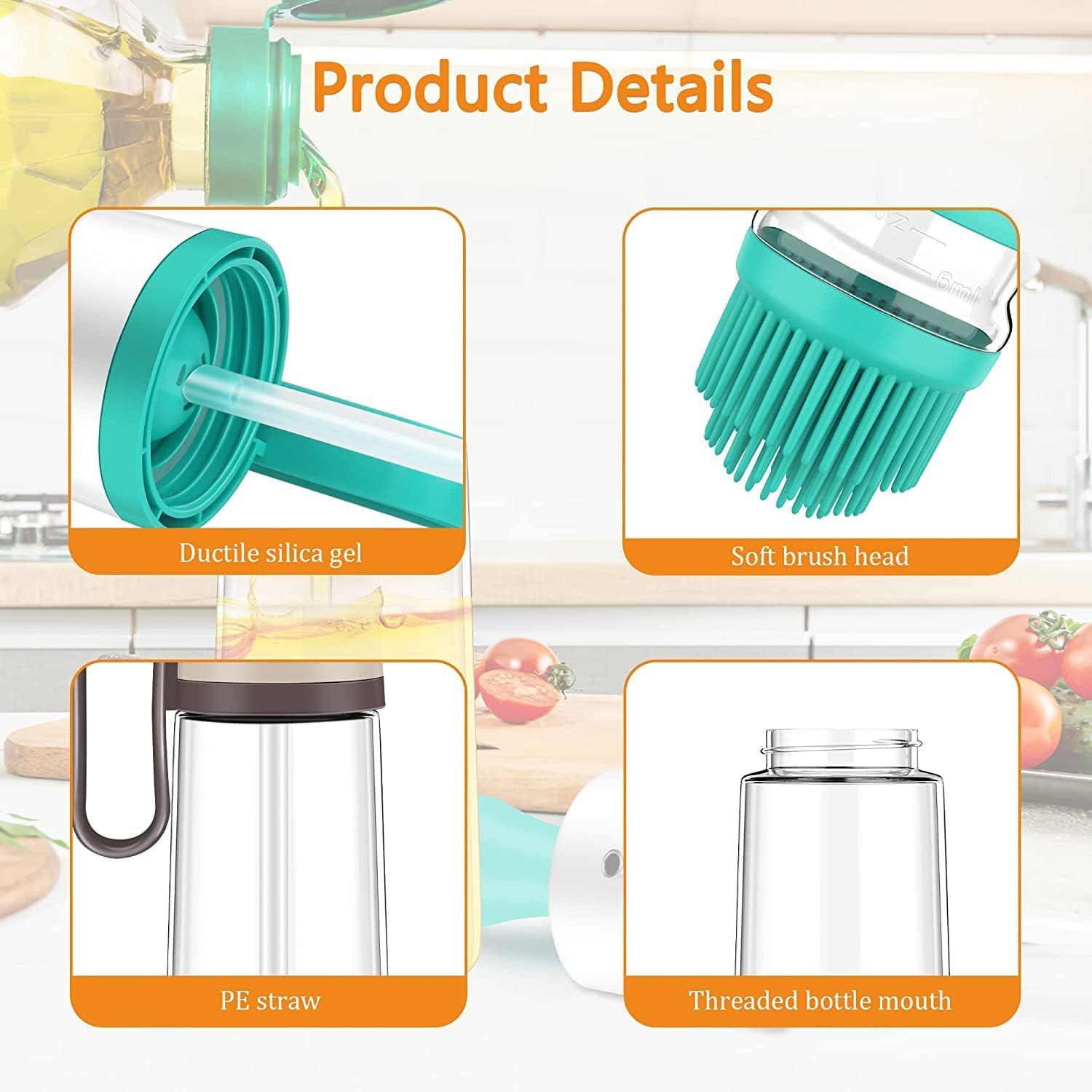 Distributeur d'huile avec pinceau en silicone - Résistant à la chaleur et facile à nettoyer (550 ml, jaune) - Image détaillée