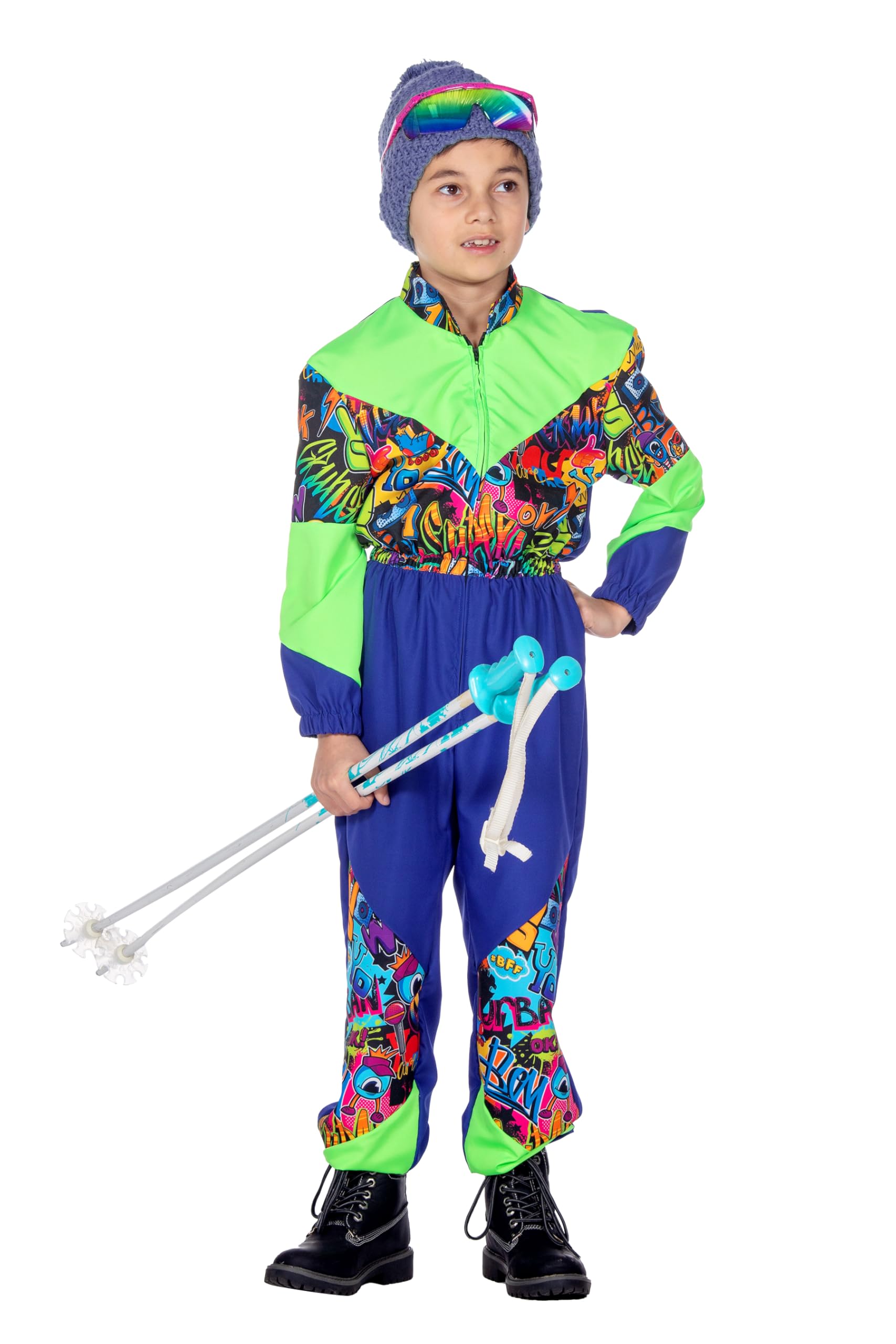 WILBERS & WILBERS 3492 - Kinderkostüm Retro Skianzug mit 80er Jahre Print, Sportlicher Skioverall, Schneeanzug