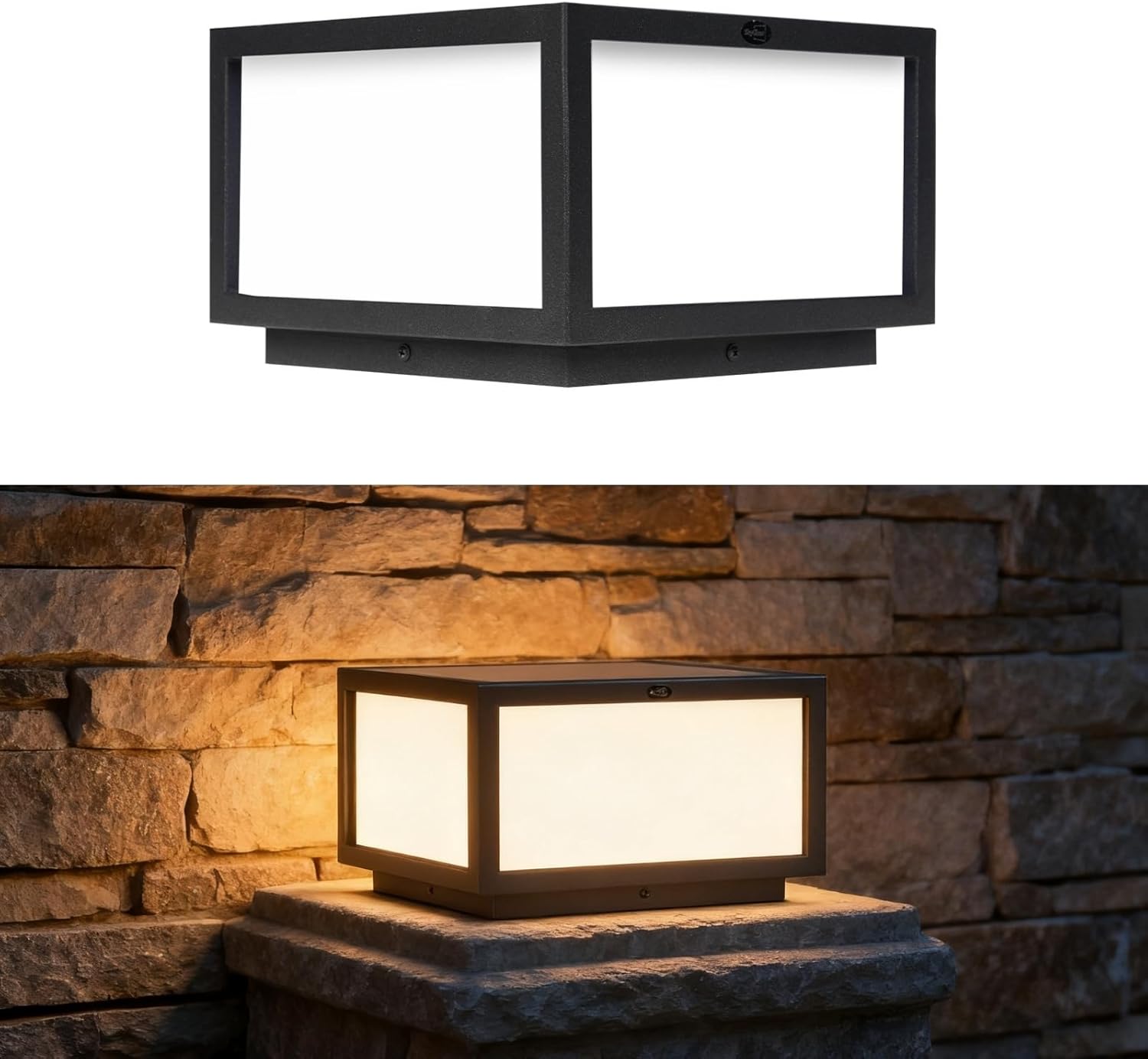 skyglow solar column light, stainless steel led ip55 waterproof 10x10 outdoor pillar lighting, exterior column lamp lanterns, luxury modern post cap lights for gate, wall, deck, fence, mail box