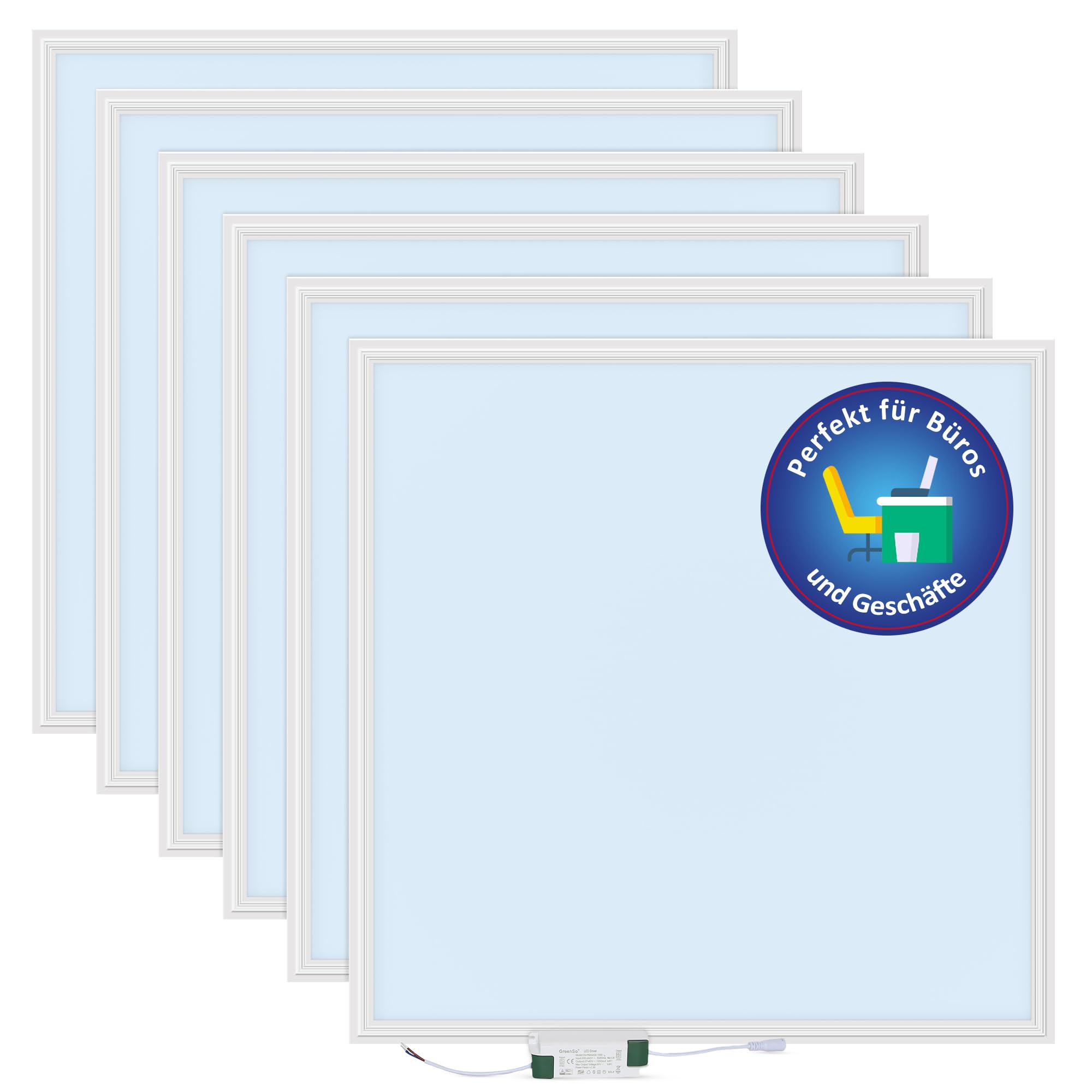 LECOM 6x LED Panel 62x62 Kaltweiß 6000K CRI90 Deckenleuchte für Rasterdecke | LED Panel Tageslicht mit hoher Farbtreue. Ideal für Fotostudio, Atelier, Labor, Werkstatt, Apotheke und Prüfraum.