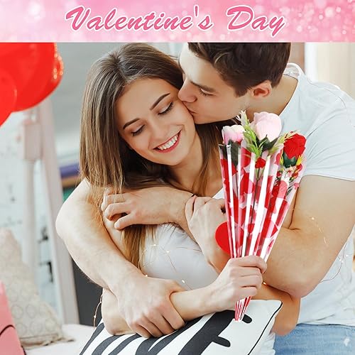 Miniatura 6 de Rollo de celofán para el día de San Valentín, 100 pies de largo x 32 pulgadas de ancho con diseño de corazones rojos de 2.3 mil para envolver