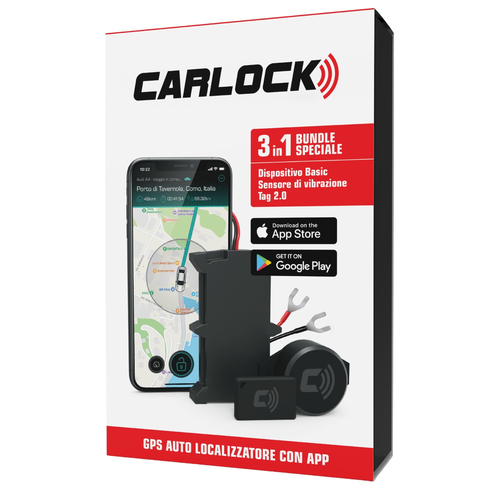 CARLOCK Sistema di Sicurezza Antifurto per Auto - Localizzatore GPS cablato per auto, Sensore di Vibrazione e TAG 2.0 - Sistema di Allarme - App Mobile e avvisi Istantanei - Tracker per Veicoli