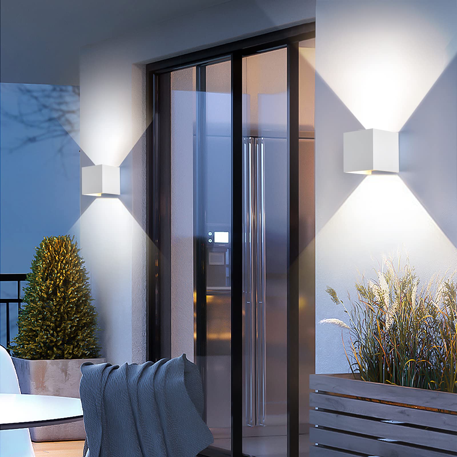 Applique da Esterno con 9W 4000K Bianco Naturale G9 Sorgente Luminosa Sostituibile Applique da Parete Interno IP65 Impermeabile Lampade da Esterno Angolo del Fascio Regolabile【2 Pezzi Bianco】