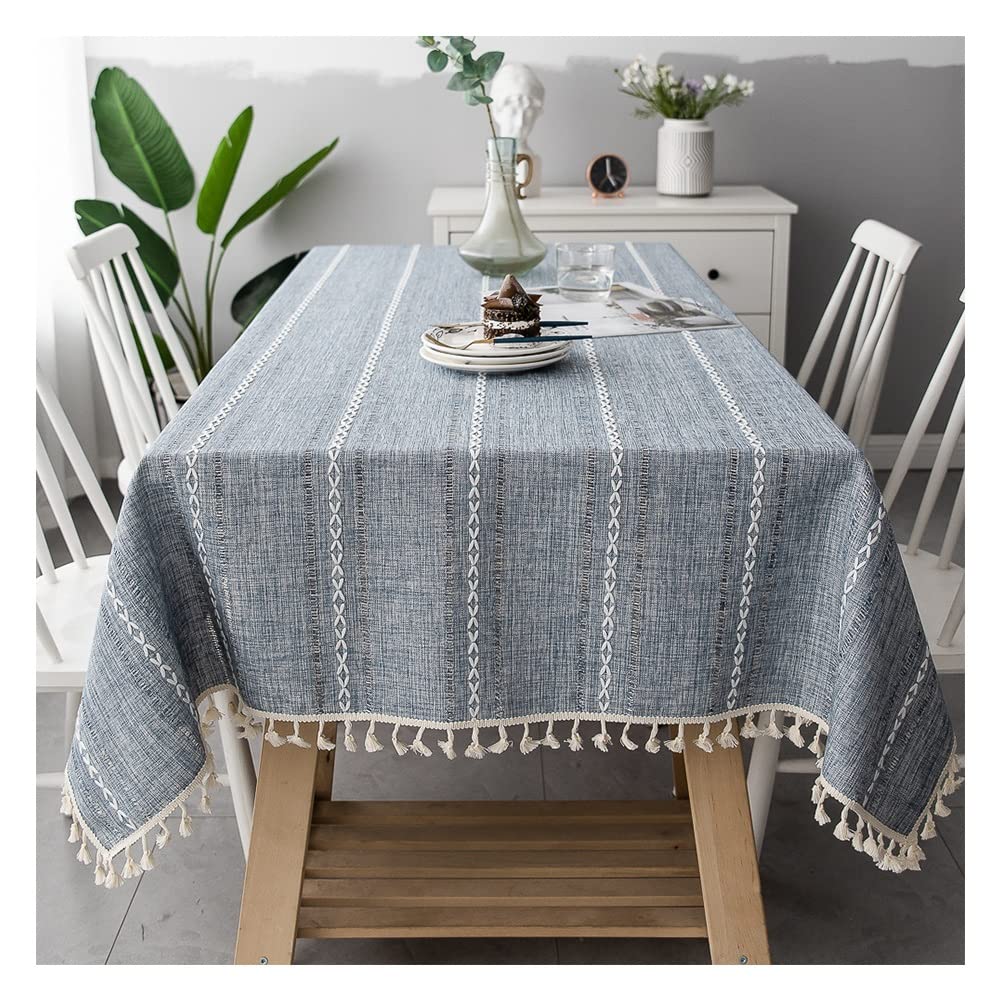 Nappe tassel coton lin rectangle grise anti-pli pour table basse et cuisine
