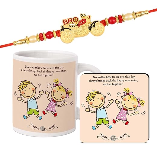 TIED RIBBONS Rakhi for Brother with Gift Set | Coffee Mug (10 Oz) | Wooden Coaster | Mini Card | Roli Chawal Tika - Raksha bandhan for Brother| Bhai Rakhi Thread