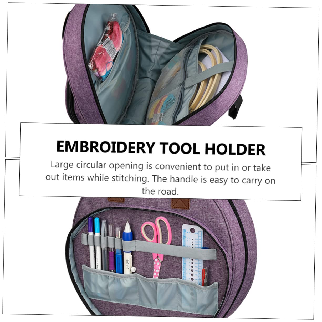 DOITOOL Embroidery Tool Container Embroidery Kit Storage Pouch Zipper Pocket Tote Bag