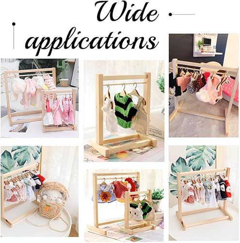Miniatura 6 de AHANDMAKER 1 juego de perchero pequeño con mini perchas, pequeño estante de madera para joyas para aretes, perchero de ropa para decoración de casa