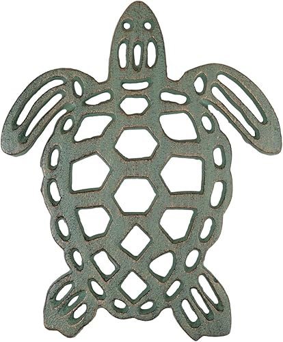 Ebros Gift Salvamanteles de metal de hierro fundido de tortugas marinas Verdi de 8 pulgadas de largo, color verde náutico, vintage, acento