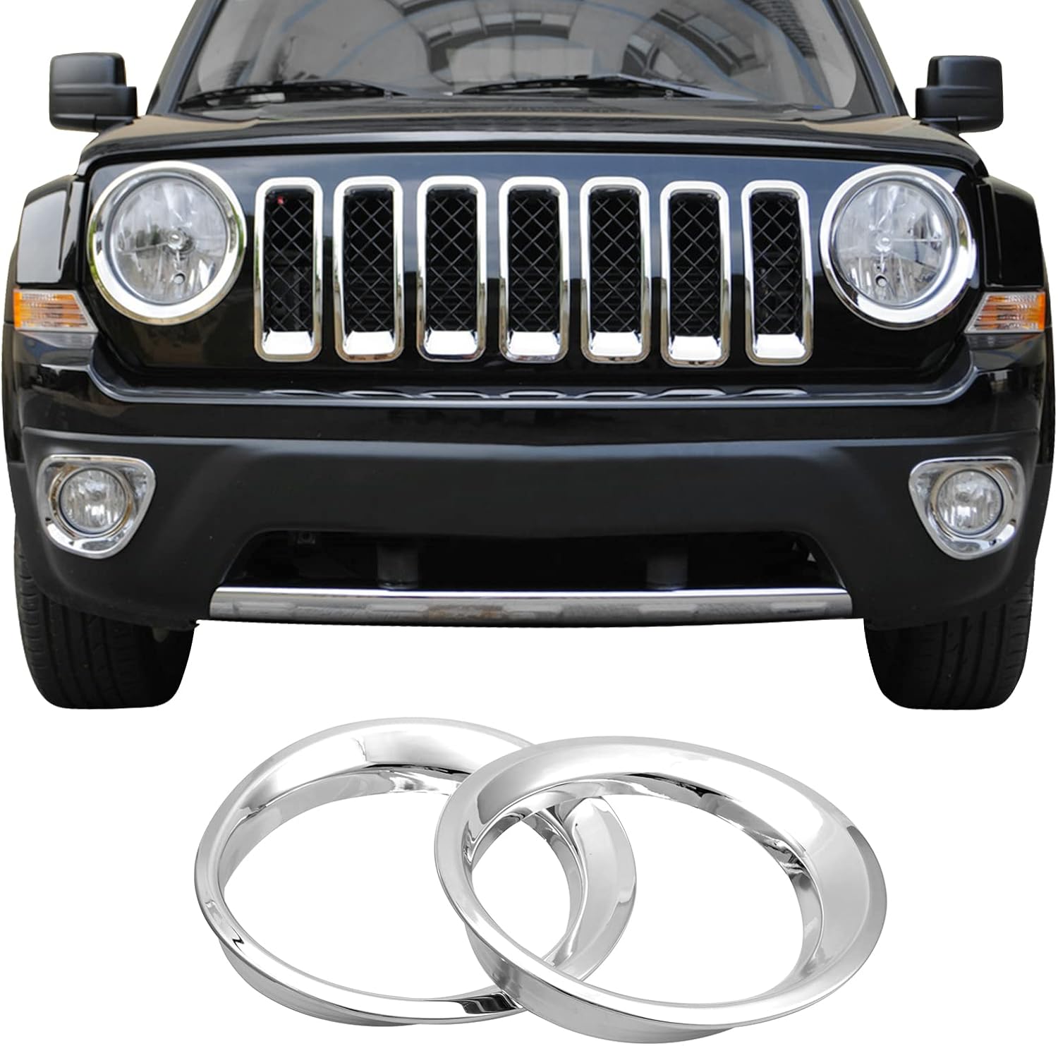 Front Headlight Bezels Cover Trim for Jeep Patriot 2011-2016 (Chrome)