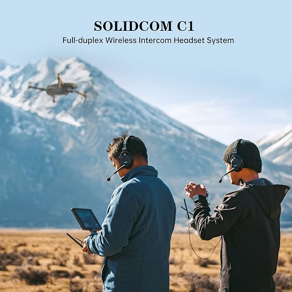 Hollyland Solidcom C1 2 Users 1100ft Full-Duplex Wireless Headset Intercom System for Team Communication Group Talk Single-Ear Headset with 1 Master & 1 Remote Headsets (C1-2S)