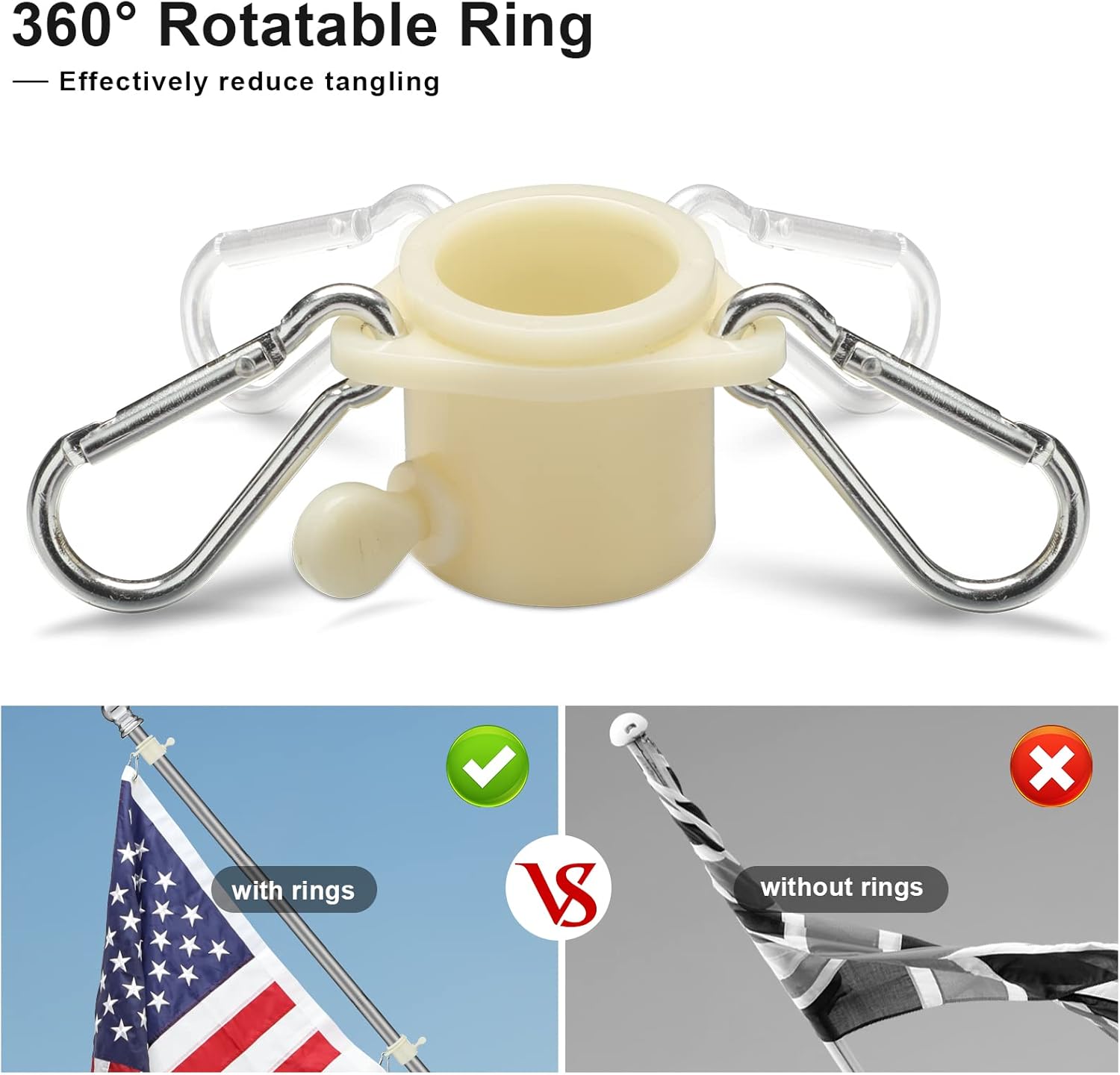 COCONUT 5FT Stainless Steel Tangle Free Flag Pole, for 3x5 American Flag, House Porch Residential Commercial Use, Silver (Bracket Not Included) - Image 4