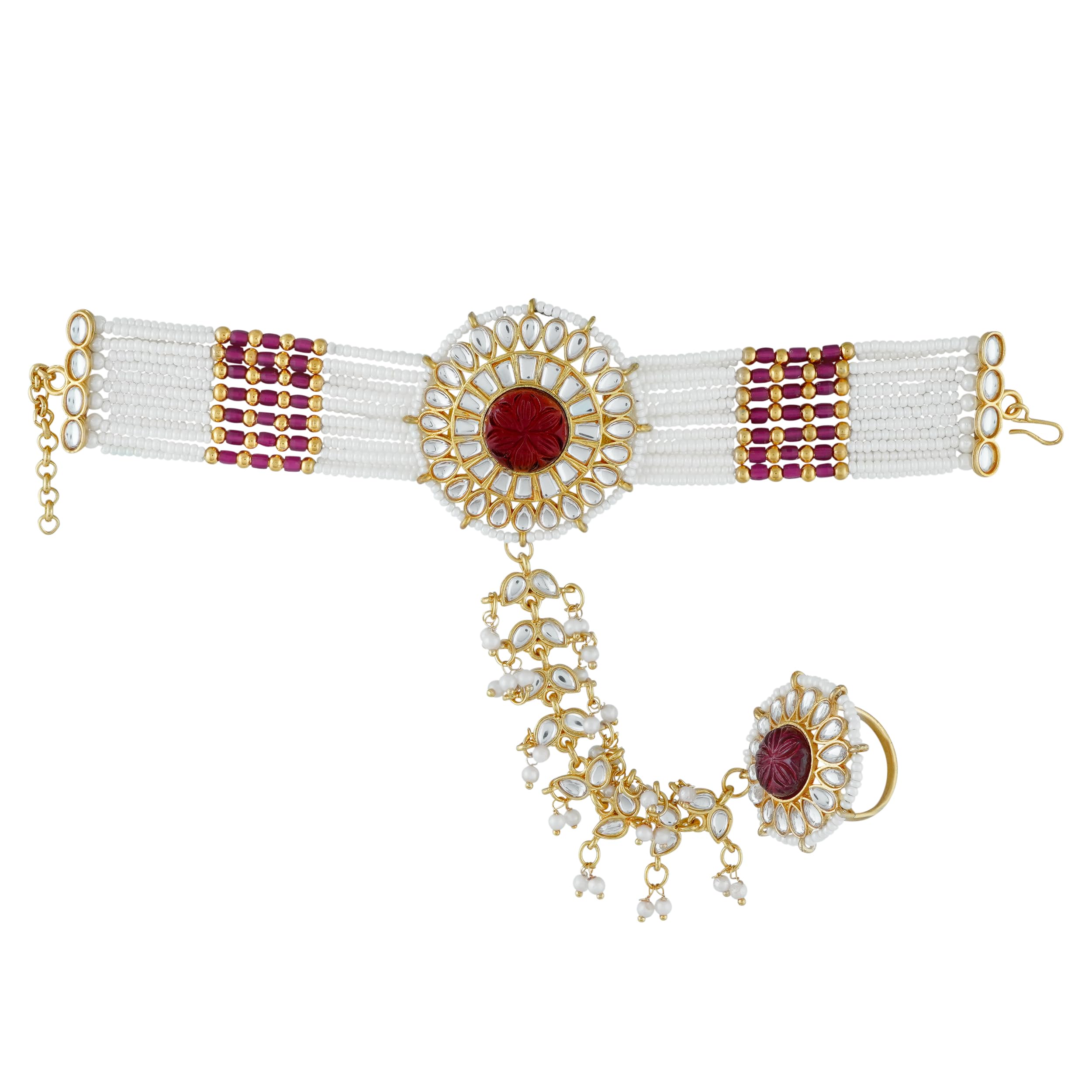 Mansiyaorange Red And White Pearl And AD Kundan Adjustable Ring Bracelet for Women(Free Size) (B0CD62LRYF) Amazon Price History, Amazon Price Tracker