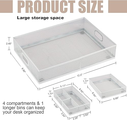 Miniatura 2 de Banshou Bandeja organizadora de cajones de escritorio, organizador de escritorio de malla metálica, bandeja para oficina en casa, 5 compartimentos