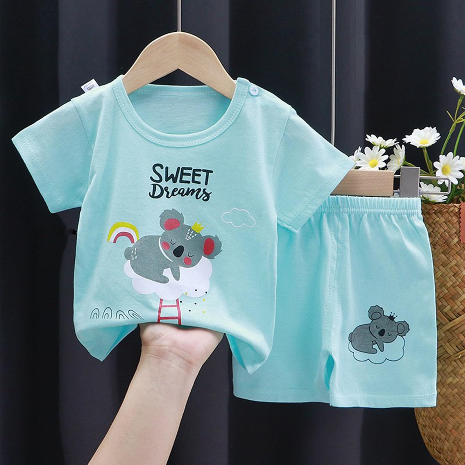 Generisch Sommer Kinder Kurzarm Shorts Set Koreanische Version Von Reinem T Shirt - Kinder Alltag Sommer Weiches Hautfreundliches Material Bequem Und Atmungsaktiv
