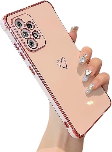 ZTOFERA Funda Samsung Galaxy A52A52S 5G, bonito borde chapado con patrón de corazones de amor con protección para lente de cámara, funda para Galaxy