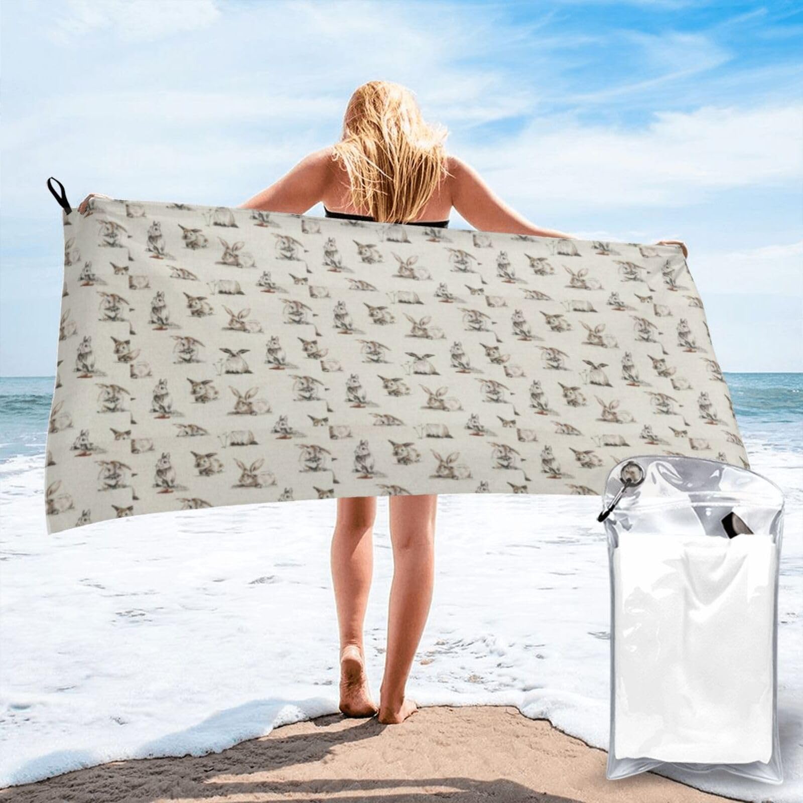 JBJGKHLP Rabbit Background Print Quick Dry Portable Towel For Beach Camping Hiking Yoga Fitness Outdoor Adventures