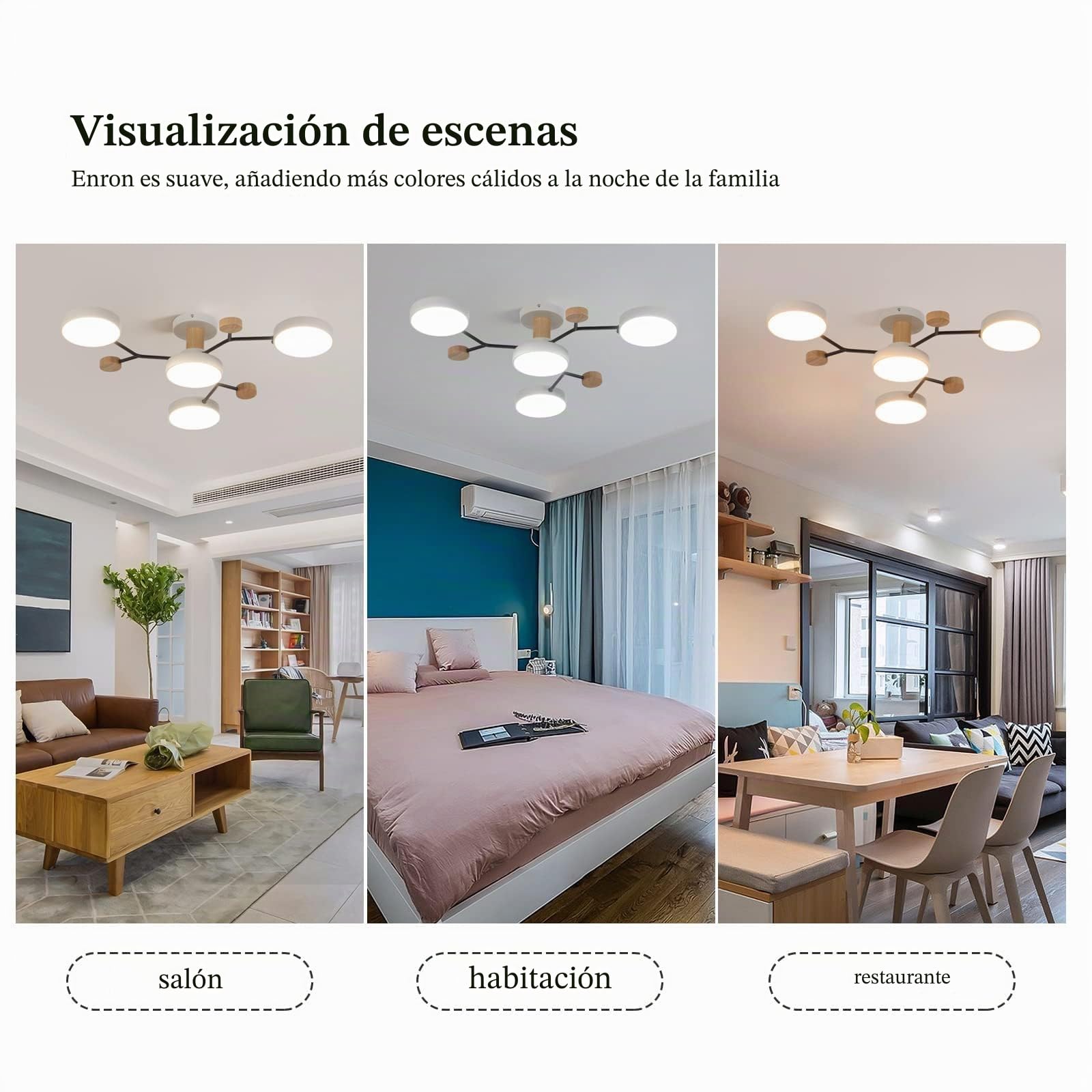 Plafón LED de 4 cabezas,36W blanco cálido 3000K,plafón de decoración de madera Ø66cm para sala de estar cocina comedor oficina en casa habitación de los niños