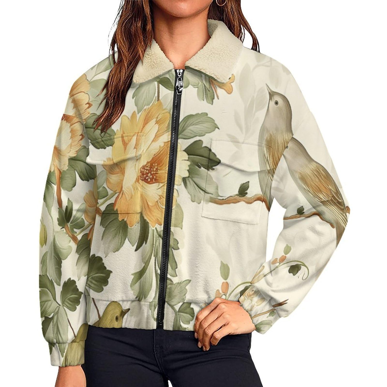 Chaqueta de peluche para mujer con acabados de alta costura retro y sherpa 8