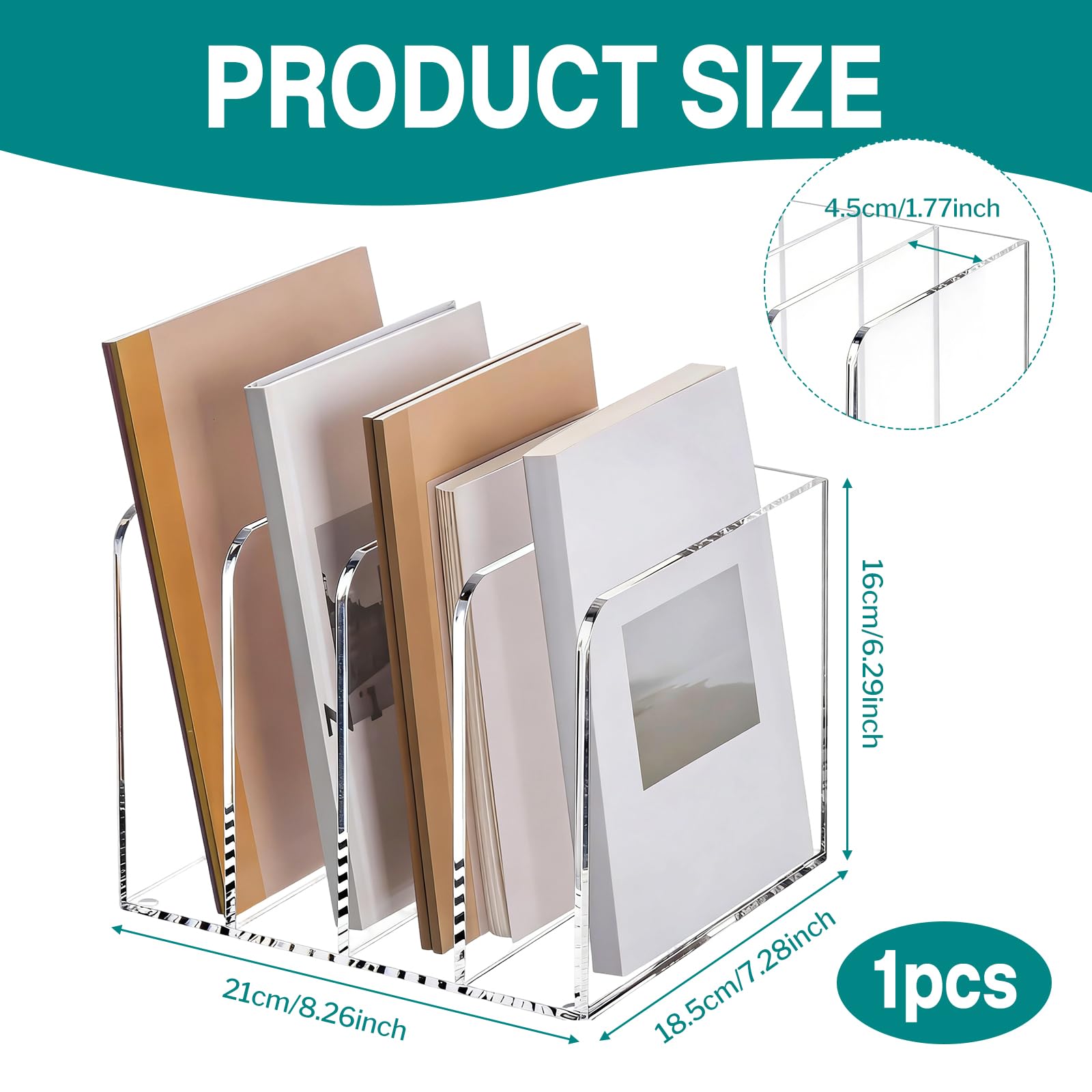 Acryl Zeitschriftensammler, Transparenter Stehsammler Zeitschriftenständer mit 4 Fächer Magazinhalter für Schreibtisch Post Dokumenten Buch Organizer (21 x 18,5 x 16 cm)