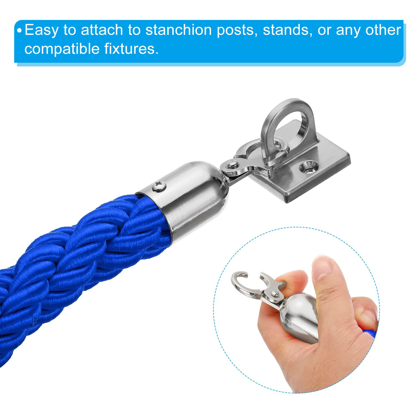 PATIKIL Montante Corda, 2pz 1,5m/5 Piedi Corda Barriera Corde Intrecciate per Pali con Moschettoni per Pali Supporti Divisori per Code Controllo Folla di Hotel, Blu Argento