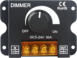 VIPMOON 12V/24V Dimmer Switch for Led Lights, 30A LED PWM Dimmer Controller ON/Off Switch with Metal Shell for Single Color 5050 3528 5630 LED Strip Lights