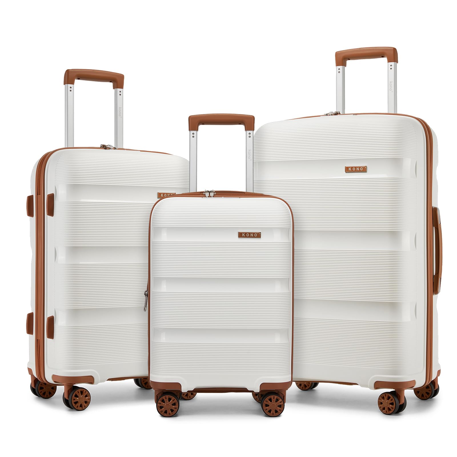 Kono 3 Piece Luggage Set, 20/24/28 Inch Suitcases with TSA Lock, White