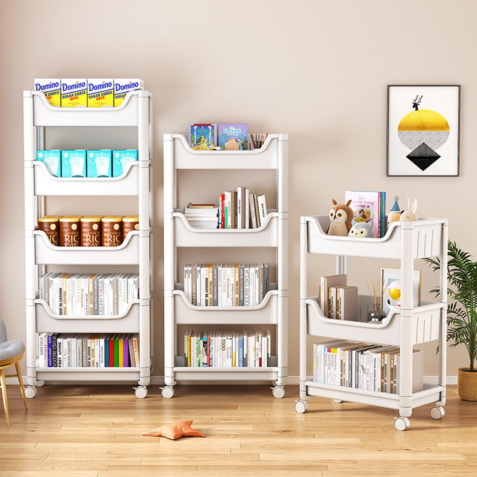 Carrito de almacenamiento rodante – Estantería pequeña con ruedas para baño, dormitorio y hogar – Estantería blanca compacta para una fácil movilidad y soluciones de ahorro de espacio