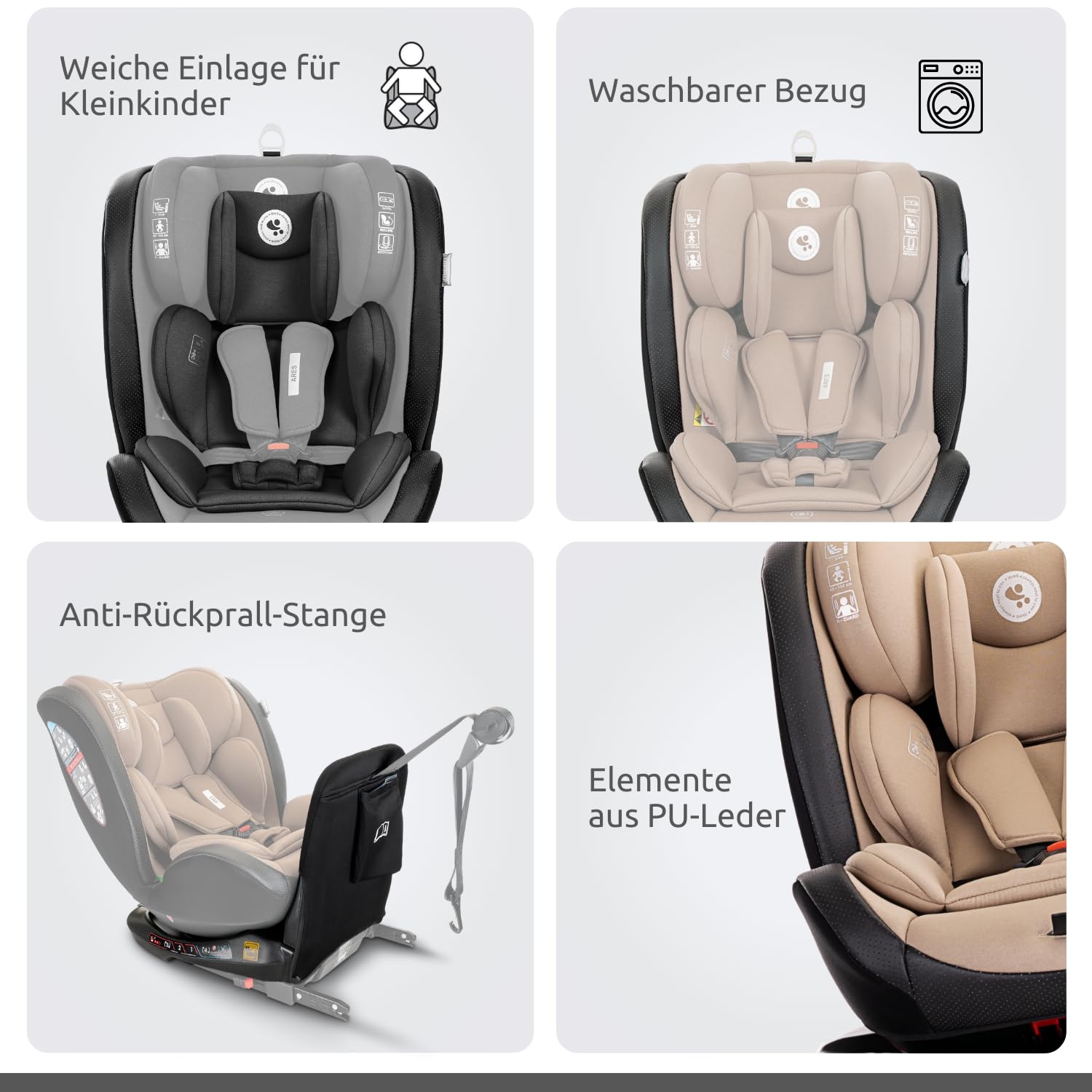 Lorelli Samochodowy fotelik dziecięcy Ares z Isofix, obracany o 360 stopni, (0-36 kg), rosnący wraz z dzieckiem i-Size 40-150 cm – grupa 0+/1/2/3, fotelik dziecięcy od urodzenia, 5-punktowy pasek,