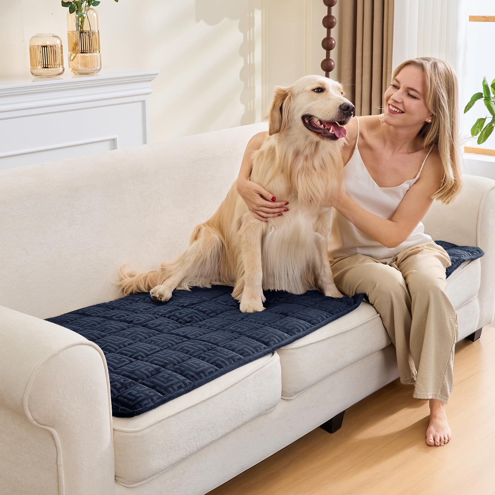 SYLC Sofa Cover Dark Blue Velvet Quilting,Thick Sofa Cover 2 Seater Corner L Shape Settee Non Slip Seat Cushion Covers Protector for Living Room Caravan (Dark Blue,70×120cm / 1 Piece)