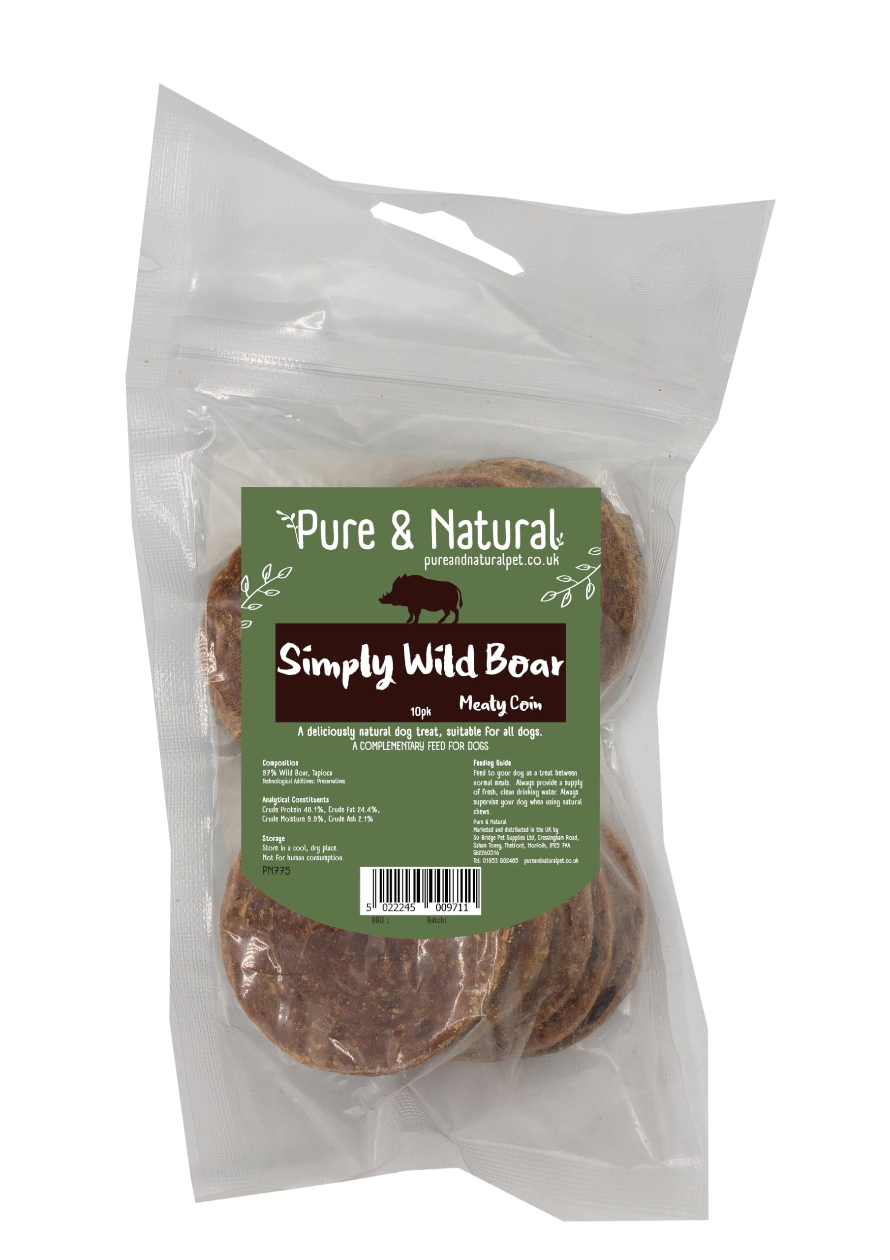 Pure & Natural Meaty Coins - Grain Free Dog Treats in 9 Flavours | Natural Training Treats for Dogs Healthy Dog Chews & Jerky for Dogs - Wild Boar, 10 Coin Bag