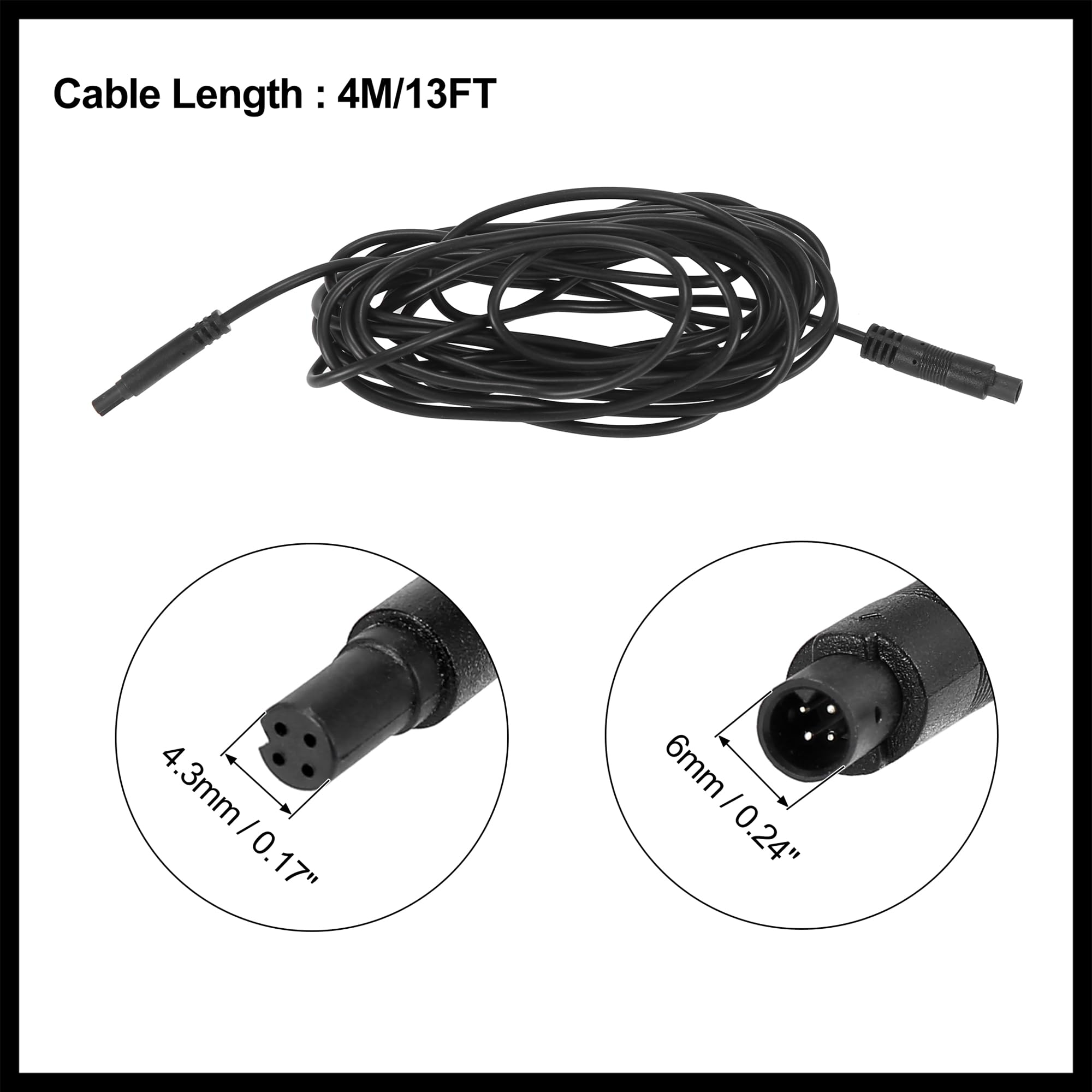Hihaha 4 Pin 13ft 4m Car Backup Camera Extension Cable Dash Camera Wires Durable Material, Black - Image 3