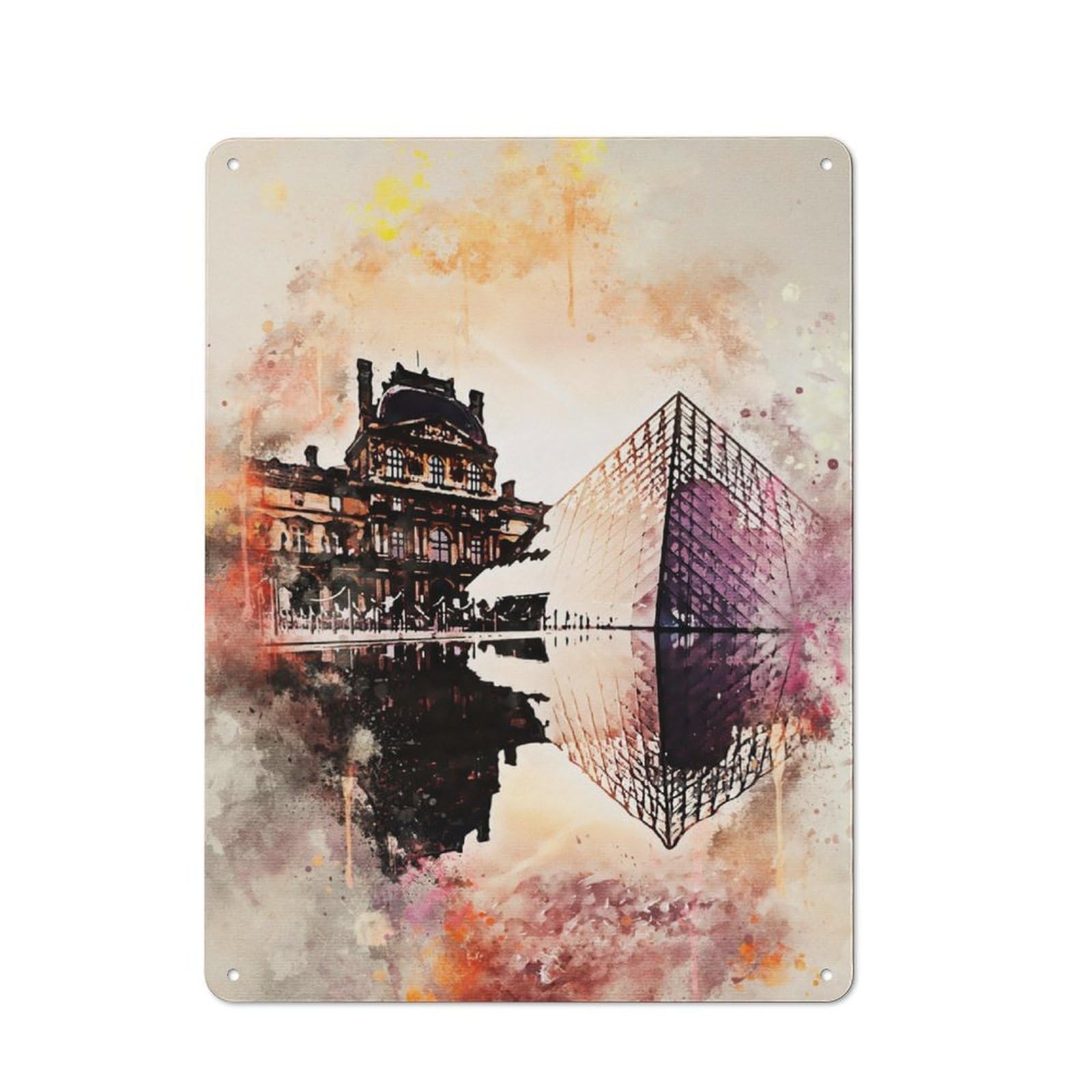 Junmoney Paris In Watercolor Rustic Tin Wall Plaque 40X30cm For Studio Or Craft Room, For Garage, Workshop And Man Cave Decoration